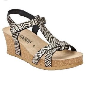 Mephisto Liviane Black Reptile Print Leather Wedge Size 41
